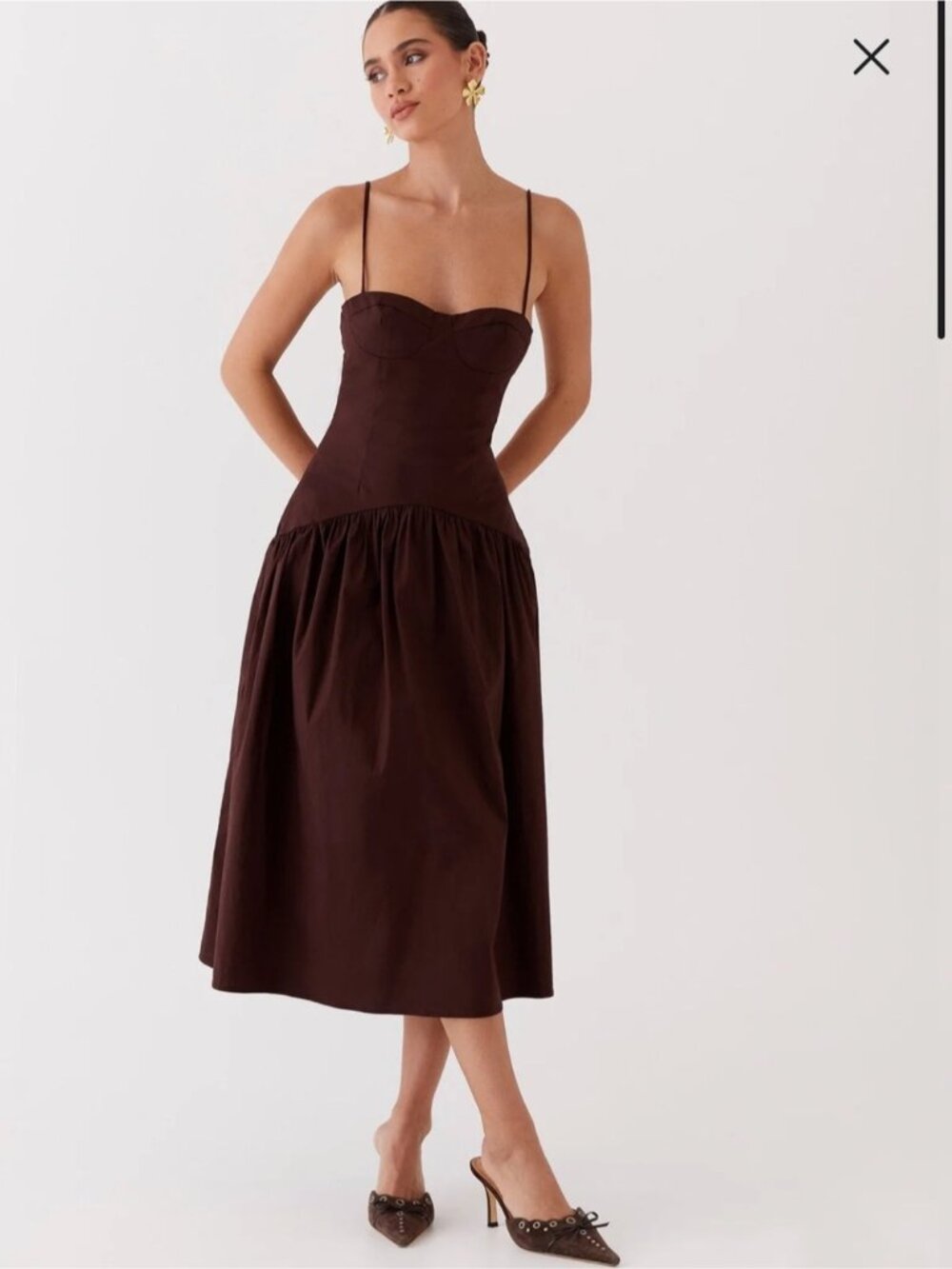 Peppermayo Yvette Corset Midi Dress in Chocolate size 8 - Picture 2 of 11